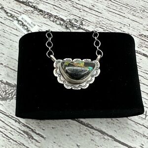 Scott Skeets Silver Necklace with Black Jack Turquoise